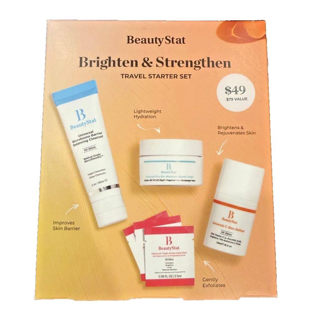 BeautyStat Brighten & Strengthen Cleanser Moisturizer Exfoliant Travel Set *T